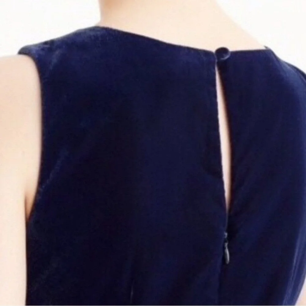 J. Crew NEW Navy Blue Velvet Sleeveless Ruffle Hem Party Shift Dress SZ 12 Retro